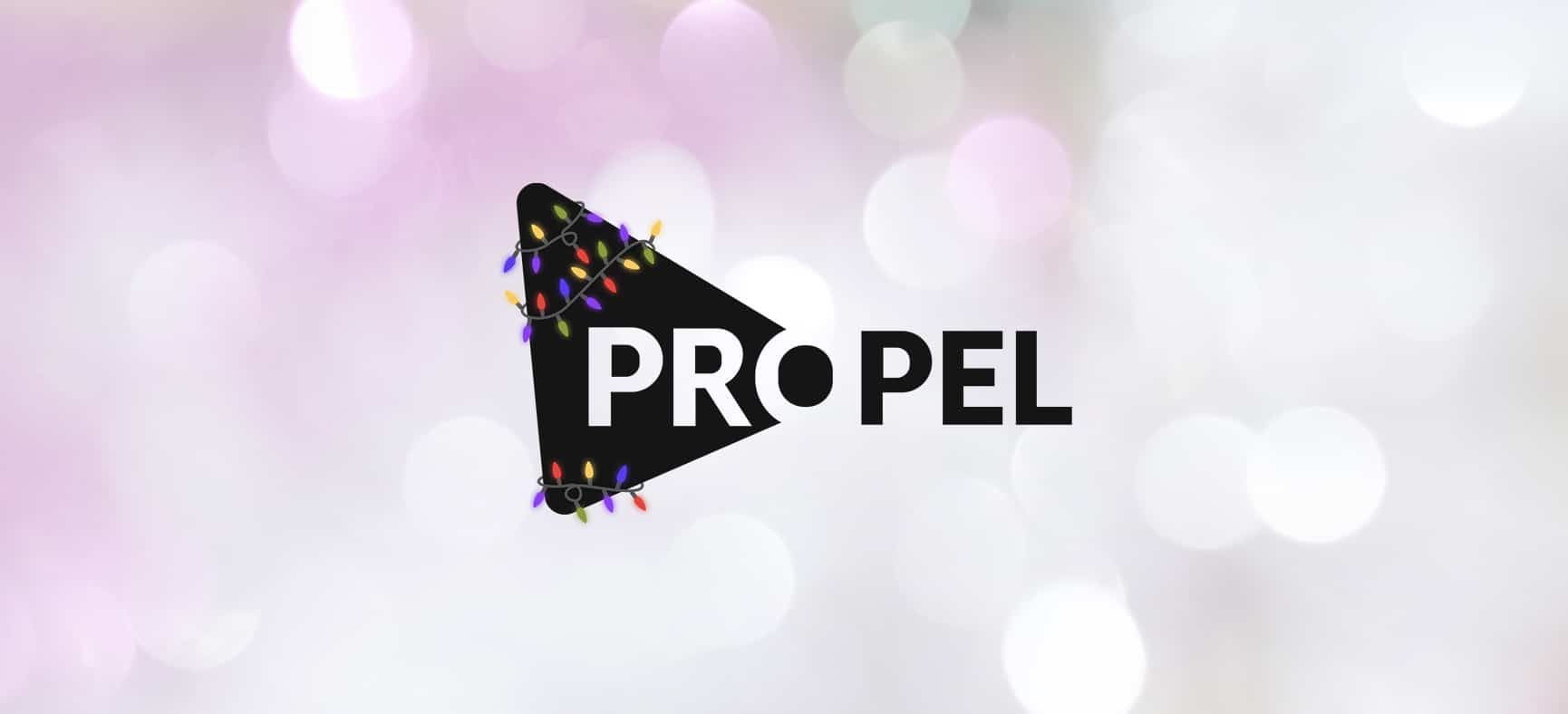 The Propel logo surrounded by holiday lights