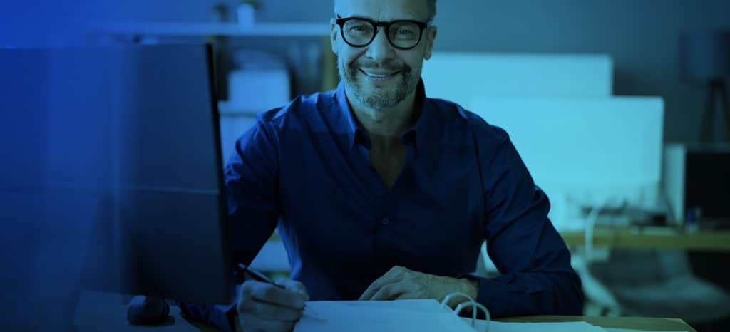 Man works in the back office of a small business